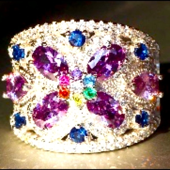 Art Deco Vintage Style Sterling Silver Tanzanite & Sapphire  Ring - Picture 2 of 6